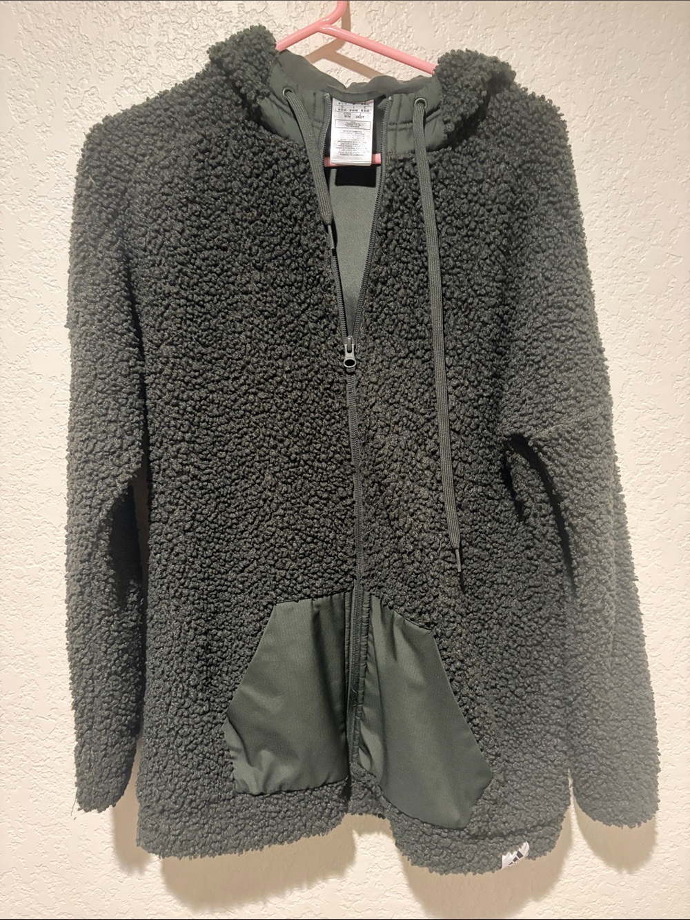 adidas Men's Olive Green Sherpa Zip-Up Hoodie